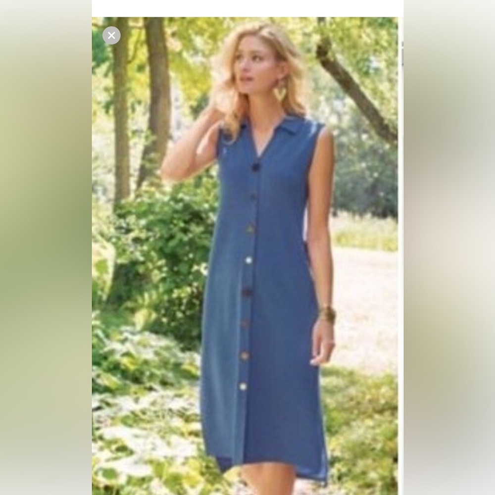 Soft Surroundings Danielle Midi Blue Shirt Dress Size S